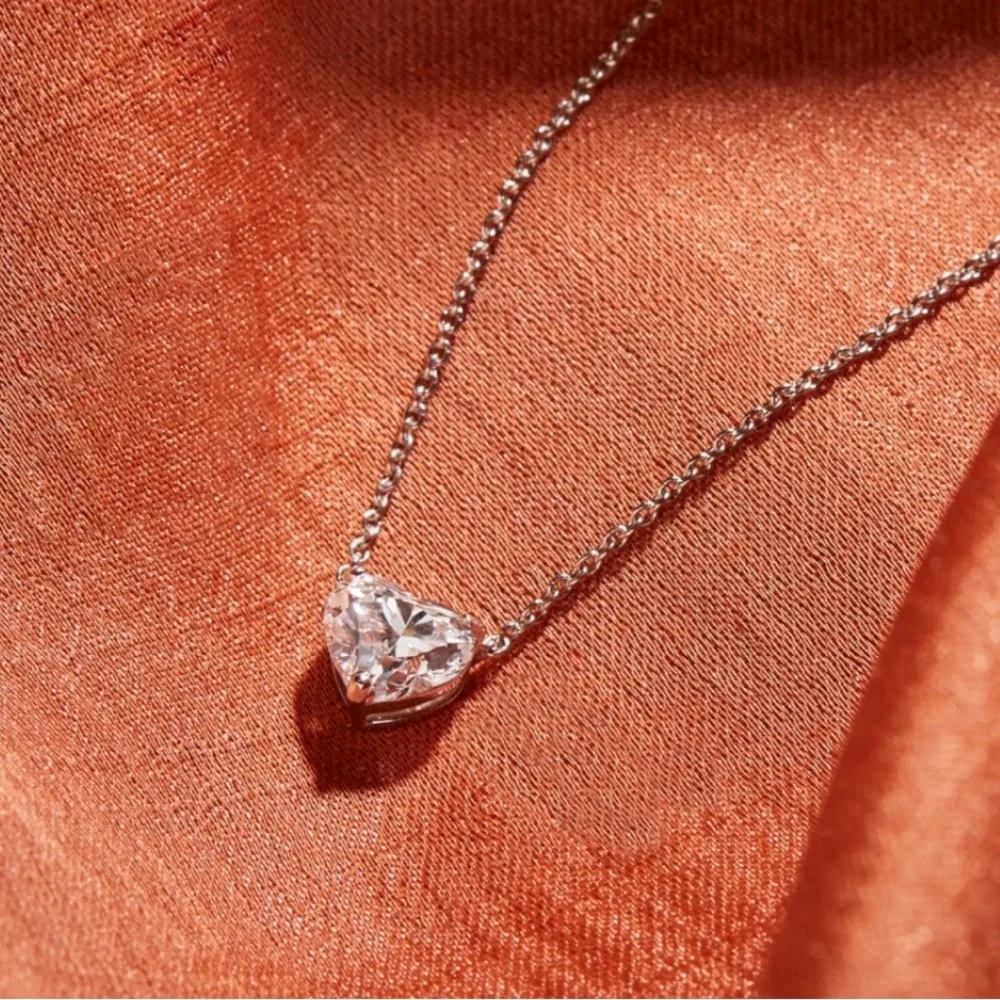New Woman’s Heart Shape One Carat White Sapphire Sterling Silver Necklace